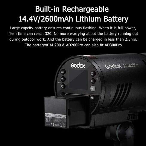 Godox AD300Pro Outdoor Strobe Flash Light, 2.4G Wireless 300Ws TTL 1/8000s 320 Times Full Power Flash Rechargeable Battery Compatible with Canon Nikon Sony FUJIFILM Panasonic Pentax Olympus in Kuwait