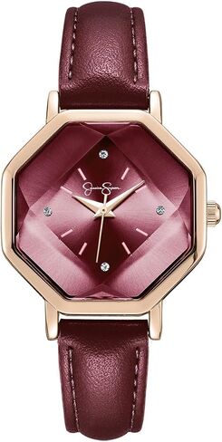Jessica Simpson Women's Leather Band Watch, Octagon Faceted Crystal Dial, Classic Quartz Movement, Stylish Dress Watch for Women in Saudi Arabia