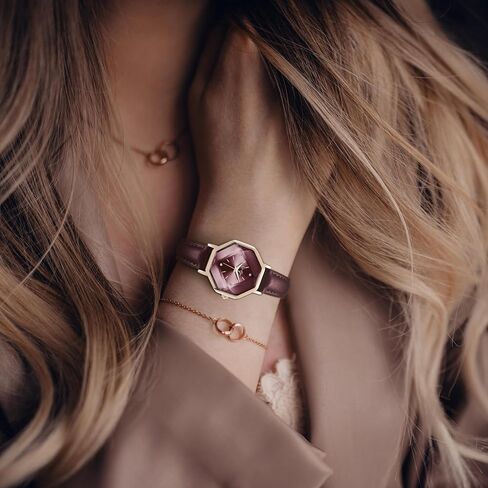 Jessica Simpson Women's Leather Band Watch, Octagon Faceted Crystal Dial, Classic Quartz Movement, Stylish Dress Watch for Women in Saudi Arabia