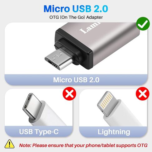 USB to Micro USB Adapter 2 Pack, Micro USB Male to USB 2.0 A Female OTG (On-The-Go) Converter Connector, Aluminum Alloy Shell, Compatible with Samsung Phone S7 S6, LG, Flash Drive, Mouse, Keyboard in Kuwait