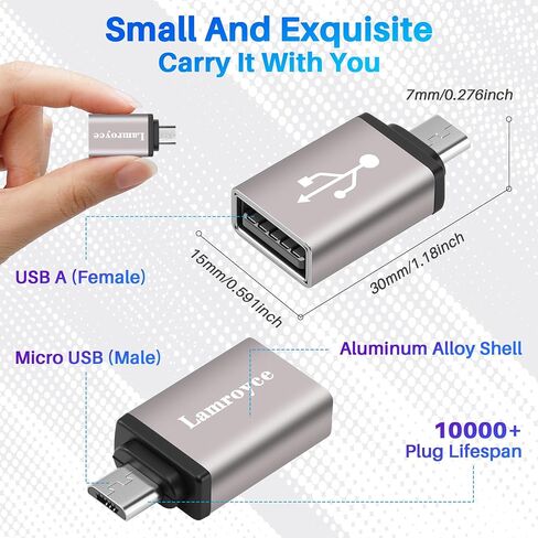 USB to Micro USB Adapter 2 Pack, Micro USB Male to USB 2.0 A Female OTG (On-The-Go) Converter Connector, Aluminum Alloy Shell, Compatible with Samsung Phone S7 S6, LG, Flash Drive, Mouse, Keyboard in Kuwait