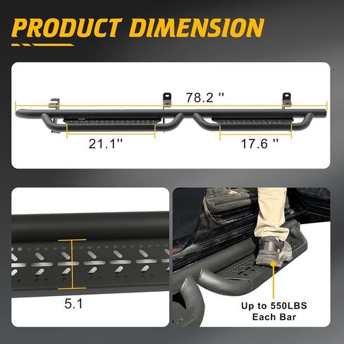 Running Boards Compatible with 2005-2023 Toyota Tacoma Double Cab/Crew Cab with 4 Full-Size Doors, Drop Down Side Step Bars, 6.5 Inch Carbon Steel in Saudi Arabia