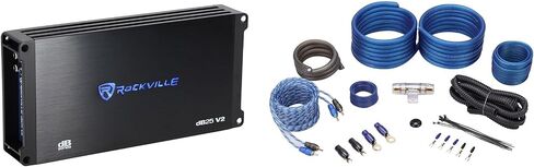 حزمة Rockville: dB25 v2 3000w Peak/750w RMS 2 قناة مضخم صوت مدمج للسيارة حزمة Amp مع RWK41 4 قياس مجموعة أسلاك تركيب أسلاك Amp السيارة الكاملة مع RCA's (عنصران) in Saudi Arabia