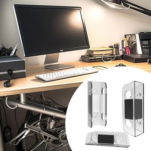 Under Desk Laptop Mount Support Stand Space Saving Universal Anti Scratch Pads Home Office Easy to Install Heavy Duty Bracket, Transparent in Saudi Arabia
