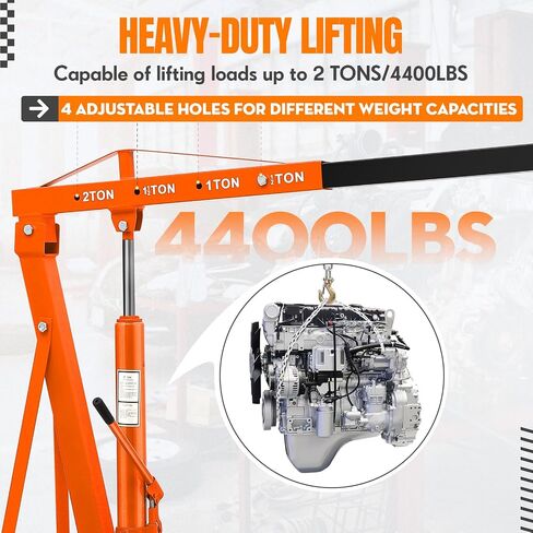 Hydraulic Engine Hoist, 2 Ton Folding Engine Hoist Crane Lift with Telescopic Boom 4400 Lbs Capacity Cherry Picker Shop Crane Lift with 6 Casters for Garage, Workshop, Automotive Repair, Yellow in Saudi Arabia