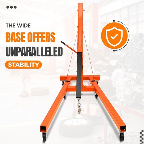 Hydraulic Engine Hoist, 2 Ton Folding Engine Hoist Crane Lift with Telescopic Boom 4400 Lbs Capacity Cherry Picker Shop Crane Lift with 6 Casters for Garage, Workshop, Automotive Repair, Yellow in Saudi Arabia