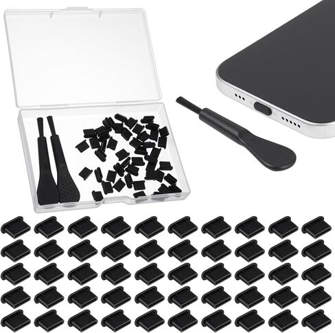 USB C Dust Plug, 50 Pcs Silicone USB C Port Cover with 2 Cleaning Brush Type C Dust Plug Cover Type-C Charging Port Protector Power Input Protector Cap for All USB Type C Port Devices(Black) in Saudi Arabia
