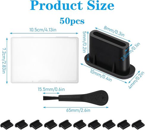 USB C Dust Plug, 50 Pcs Silicone USB C Port Cover with 2 Cleaning Brush Type C Dust Plug Cover Type-C Charging Port Protector Power Input Protector Cap for All USB Type C Port Devices(Black) in Saudi Arabia