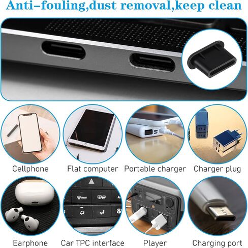 USB C Dust Plug, 50 Pcs Silicone USB C Port Cover with 2 Cleaning Brush Type C Dust Plug Cover Type-C Charging Port Protector Power Input Protector Cap for All USB Type C Port Devices(Black) in Saudi Arabia