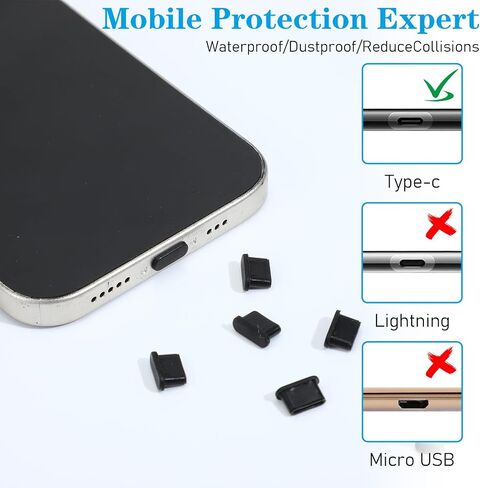 USB C Dust Plug, 50 Pcs Silicone USB C Port Cover with 2 Cleaning Brush Type C Dust Plug Cover Type-C Charging Port Protector Power Input Protector Cap for All USB Type C Port Devices(Black) in Saudi Arabia