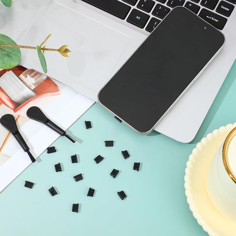 USB C Dust Plug, 50 Pcs Silicone USB C Port Cover with 2 Cleaning Brush Type C Dust Plug Cover Type-C Charging Port Protector Power Input Protector Cap for All USB Type C Port Devices(Black) in Saudi Arabia