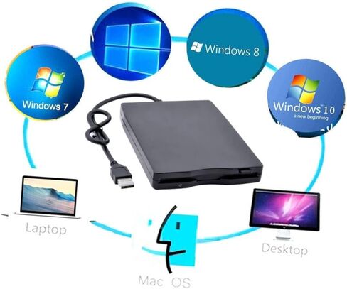 NUOBESTY External USB Floppy Disk Drive Portable High Speed Data Transfer for Compatible with Various Operating Systems Shock Noise Reduction Technology Sleek Black Design in Kuwait