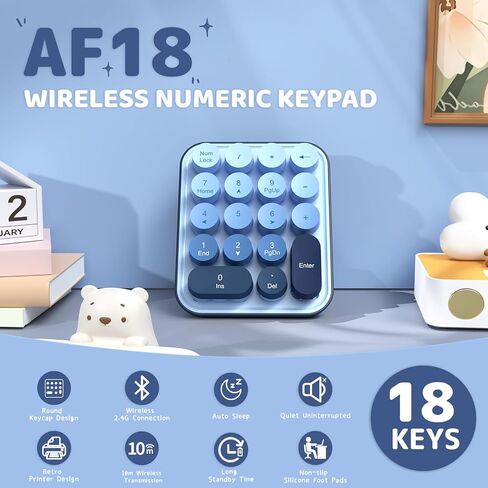 لوحة مفاتيح رقمية لاسلكية Ajazz AF18، اتصال لاسلكي USB 2.4G، تصميم مريح من السيليكون المضغوط بـ 18 مفتاحًا، أغطية مفاتيح متدرجة، لوحة أرقام قابلة للفصل والمحمولة للكمبيوتر الشخصي، كمبيوتر محمول أزرق in Saudi Arabia