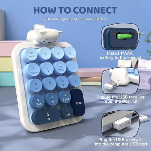 لوحة مفاتيح رقمية لاسلكية Ajazz AF18، اتصال لاسلكي USB 2.4G، تصميم مريح من السيليكون المضغوط بـ 18 مفتاحًا، أغطية مفاتيح متدرجة، لوحة أرقام قابلة للفصل والمحمولة للكمبيوتر الشخصي، كمبيوتر محمول أزرق in Saudi Arabia