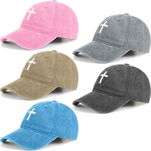 5 pcs Christian Hats Jesus Faith Cross Hat for Men Women Vintage Washed Plain Baseball Cap in Saudi Arabia