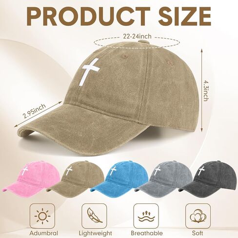 5 pcs Christian Hats Jesus Faith Cross Hat for Men Women Vintage Washed Plain Baseball Cap in Saudi Arabia