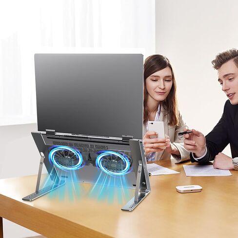 حامل تبريد للكمبيوتر المحمول مع مشعاع قابل للإزالة، حامل تبريد للكمبيوتر المحمول بارتفاع قابل للتعديل لأجهزة الكمبيوتر المحمول مقاس 17 بوصة - فضي in Kuwait