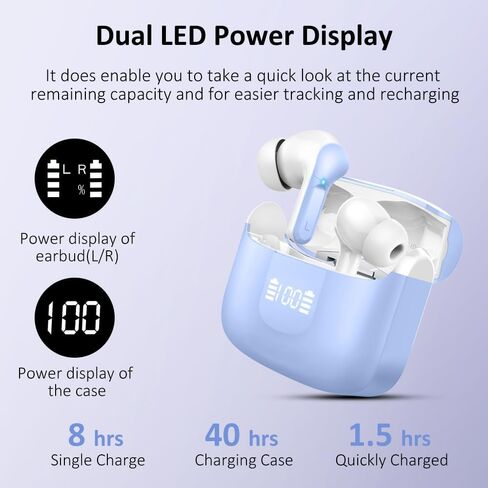 Wireless Earbuds, 2025 Bluetooth 5.4 Headphones NEW Ear Buds 40H Bass Stereo in-Ear Earphones ENC Noise Cancelling Earbuds with 4 HD Mic, USB-C LED Display IP7 Waterproof Sport Headset for Android iOS in Kuwait