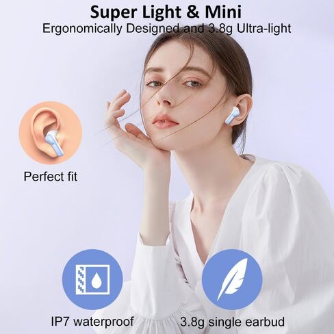 Wireless Earbuds, 2025 Bluetooth 5.4 Headphones NEW Ear Buds 40H Bass Stereo in-Ear Earphones ENC Noise Cancelling Earbuds with 4 HD Mic, USB-C LED Display IP7 Waterproof Sport Headset for Android iOS in Kuwait