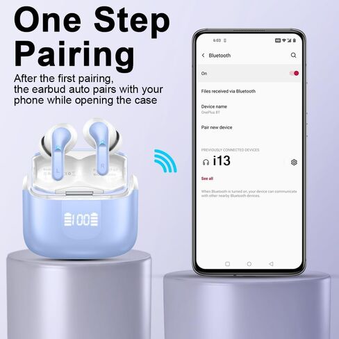 Wireless Earbuds, 2025 Bluetooth 5.4 Headphones NEW Ear Buds 40H Bass Stereo in-Ear Earphones ENC Noise Cancelling Earbuds with 4 HD Mic, USB-C LED Display IP7 Waterproof Sport Headset for Android iOS in Kuwait