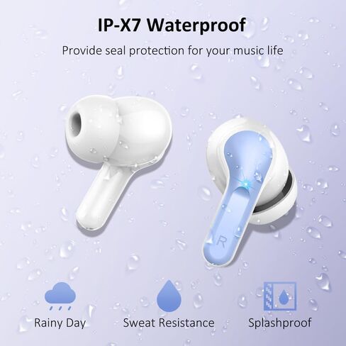 Wireless Earbuds, 2025 Bluetooth 5.4 Headphones NEW Ear Buds 40H Bass Stereo in-Ear Earphones ENC Noise Cancelling Earbuds with 4 HD Mic, USB-C LED Display IP7 Waterproof Sport Headset for Android iOS in Kuwait
