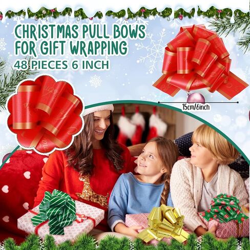 Zeyune 48 Pieces 6 Inch Christmas Pull Bows for Gift Wrapping, Gift Striped Bows Ribbon Wrapping Pull Bows Pull String Bows for Presents, Gift Baskets, Holiday Birthday Decor(Red, Green, Gold) in Saudi Arabia