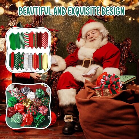 Zeyune 48 Pieces 6 Inch Christmas Pull Bows for Gift Wrapping, Gift Striped Bows Ribbon Wrapping Pull Bows Pull String Bows for Presents, Gift Baskets, Holiday Birthday Decor(Red, Green, Gold) in Saudi Arabia