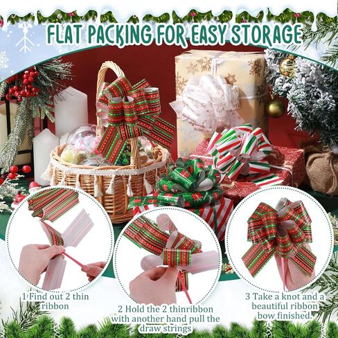 Zeyune 48 Pieces 6 Inch Christmas Pull Bows for Gift Wrapping, Gift Striped Bows Ribbon Wrapping Pull Bows Pull String Bows for Presents, Gift Baskets, Holiday Birthday Decor(Red, Green, Gold) in Saudi Arabia