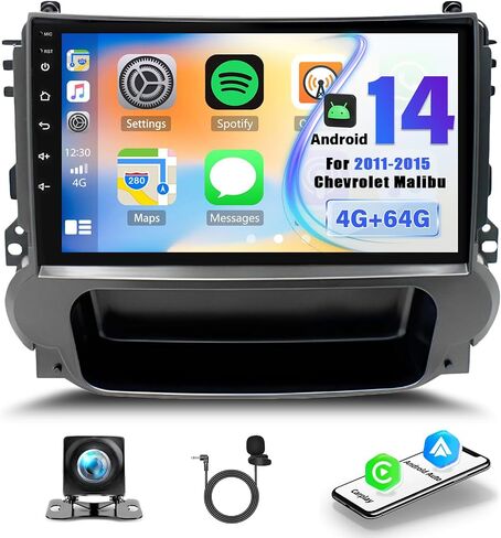 ستيريو سيارة 2G + 32G لسيارة Chevy شيفروليه ماليبو 2011 2012 2013 2014 2015 مع CarPlay اللاسلكي Android Auto Android 13 وحدة رئيسية راديو السيارة 9 بوصة راديو بشاشة تعمل باللمس مع بلوتوث FM GPS Navi كاميرا احتياطية in Saudi Arabia