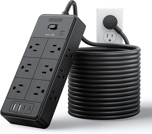 NTONPOWER 4000J Long Cord Surge Protector Power Strip, 25 FT Extension Cord with 12 Outlets & 4 USB Ports (2 USB C), 3 Side Multiple Outlet Extender, Wall Mounted for Home Office in Saudi Arabia