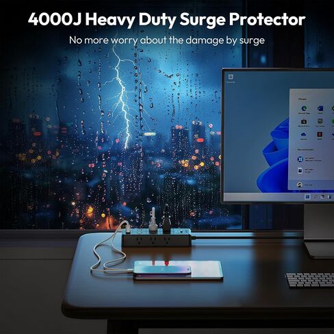 NTONPOWER 4000J Long Cord Surge Protector Power Strip, 25 FT Extension Cord with 12 Outlets & 4 USB Ports (2 USB C), 3 Side Multiple Outlet Extender, Wall Mounted for Home Office in Saudi Arabia