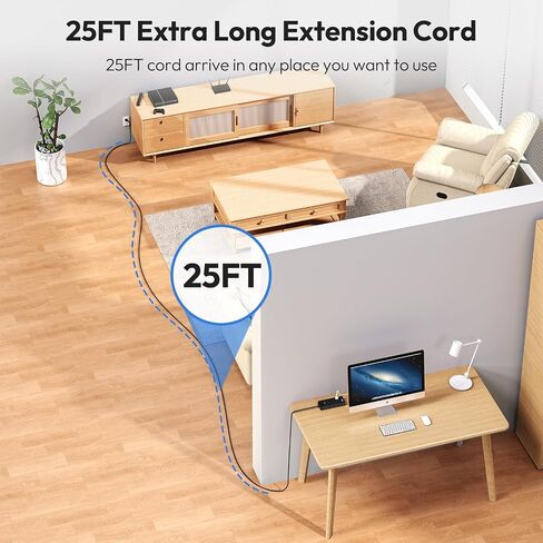 NTONPOWER 4000J Long Cord Surge Protector Power Strip, 25 FT Extension Cord with 12 Outlets & 4 USB Ports (2 USB C), 3 Side Multiple Outlet Extender, Wall Mounted for Home Office in Saudi Arabia