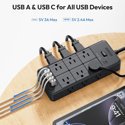 NTONPOWER 4000J Long Cord Surge Protector Power Strip, 25 FT Extension Cord with 12 Outlets & 4 USB Ports (2 USB C), 3 Side Multiple Outlet Extender, Wall Mounted for Home Office in Saudi Arabia