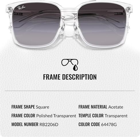 Ray-Ban RB2206D Square Shaped Sunglasses for Men & Women with Official RAYBAN Eyewear Kit in Saudi Arabia