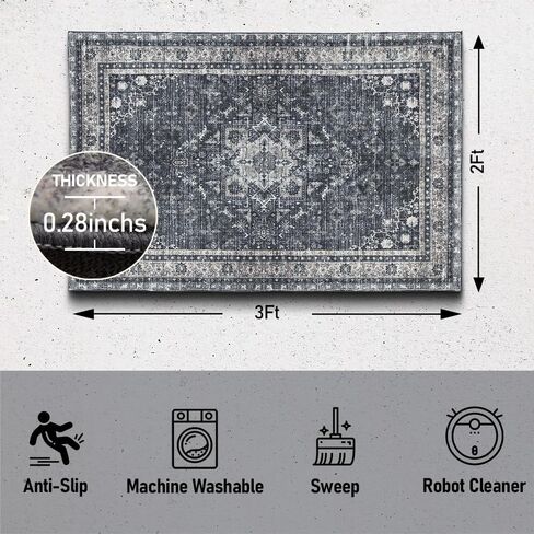 Area Rug for Bedroom Living Room, Washable Non-Slip Foldable Waterproof, Plush Soft for Office Dining Room Kids, Fluffy Easy to Clean, Decor Aesthetic Dark Gray, 8'×10' in Saudi Arabia