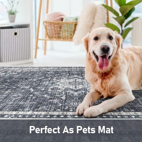 Area Rug for Bedroom Living Room, Washable Non-Slip Foldable Waterproof, Plush Soft for Office Dining Room Kids, Fluffy Easy to Clean, Decor Aesthetic Dark Gray, 8'×10' in Saudi Arabia