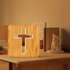 Lampeez Jesus Cross Wooden Lamp Novelty Night Light 3D Illusion lamp for Kids, Kids Decoration Lamp USB Power Bedroom Decor Xmas Holiday Birthday Gifts for Boy Girl