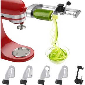 Spiralizer Attachment (5 Blades) Compatible with KitchenAid Stand Mixer, Comes with Peel, Core and Slice, Vegetable Slicer (Not KitchenAid Brand Spiralizer)