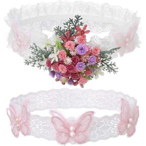 Campsis Wedding Garter Flower Garter for Bride Butterfly Bridal Garter Pearls Bride Garter for Women and Girls(2PCS)