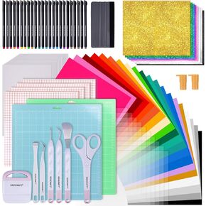 GO2CRAFT Accessories Bundle for Cricut Makers and All Explore Air, 90Pcs Ultimate Tools and Accessories with Adhesive Vinyl, Weeding Tools, Transfer Vinyl, Crafting Starter Kit for Cricut Projects