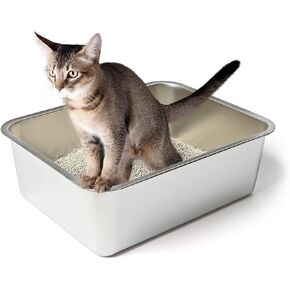 WePet Stainless Steel Cat Litter Box, High Sides Kitten Toilet, Top Open Pet Tray, Non-Stick, Odorless, Rust-Resistant, Easy-Clean Pan, Silver Box (18x14x6 Inch)