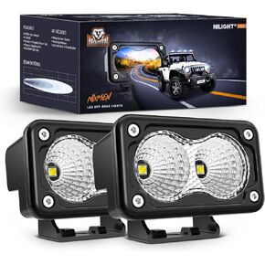 Nilight Motorcycle Amber Led Pods 2PCS 3Inch Flood Light Led Offroad Fog Light 1070LM Driving Light Auxiliary Light w/18AWG DT Wiring Harness Kit for ATV Truck Boat Tractor Forklift