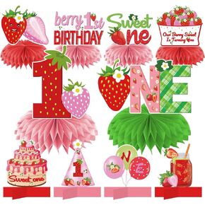 10Pcs Berry First Birthday Decorations Honeycomb Centerpieces for Baby Girls, Strawberry Theme 1st Birthday Table Centerpiece Party Supplies, Berry Sweet One Birthday Party Table Topper Decor