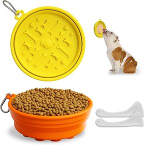 Collapsible Dog Bowl 2 Pack, Portable Dog Bowl for Puppy/Cat, Silicone Travel Dog Bowl with Anti-Slip Suction Cups, Collapsible Dog Water Bowl for Small/Medium Dogs - for Outdoor Hiking Indoor