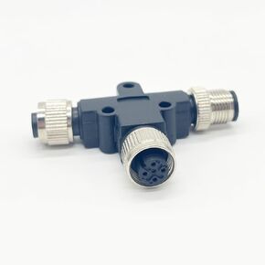 M12 5 Pin Male to Female Connector, A Code T Type Industrial Circular Connector 5 Pin 1 Male to 2 Female Unshiled Adapter IP67 Waterproof Field Assembly Wireable Sensor for Aviation