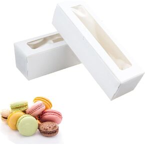 Macaron Boxes for 6 to 10 Macarons, 20 Pack 8x3x2 Inches Macaron Packaging for Home DIY Baking (Brown)