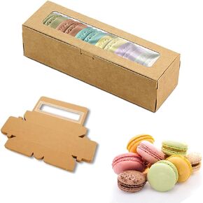 Macaron Boxes for 6 to 10 Macarons, 20 Pack 8x3x2 Inches Macaron Packaging for Home DIY Baking (Brown)