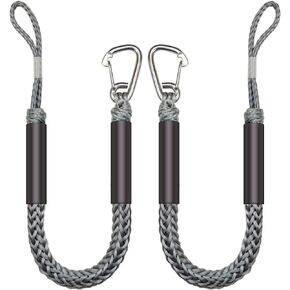 316 Stainless Clip 3 Feet Boat Bungee Dock Lines 2PCS Boat Accessories Marine Grade Quickly Mooring for Jet Ski, SeaDoo,Kayak, Pontoon Boat, Dinghy 3~4.5 Feet (Grey, 3 Feet)
