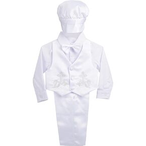 Lito Angels Baby Boy Christening Baptism Outfit Formal Suit wi1th Bonnet Satin 3-18 Month 5-Piece Set