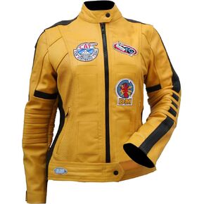 LP-FACON Womens Uma Thurman Beatrix The Bride Yellow Biker Leather Jacket - Costume For Kll ill Cosplay